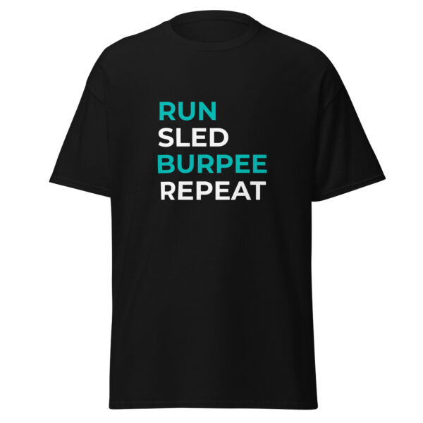 unisex-classic-tee-black-front-6a20fa9590051.jpg T-shirt unisexe Run Sled Burpee Repeat