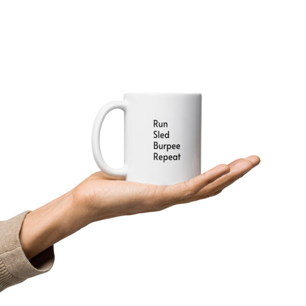 white-glossy-mug-white-11-oz-handle-on-left-6a20fce291dbb.jpg Tasse Blanc Brillant Run Sled Burpee Repeat